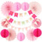 OSDUE Decoración para Fiestas,37 Piezas Rosa Pompones Seda Abanicos de Papel Colgantes,Juego de Decoración para Fiestas Abanicos Bola de Pom Poms para Fiestas para Decoraciones de Bodas