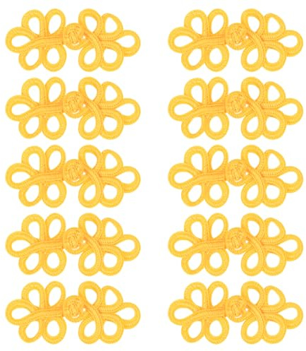 QUARKZMAN 10 Paare chinesische Knoten Frosch Knöpfe Verschluss Hellgelb | 7, 5x3, 5 cm/2, 95x1, 38 Zoll, Nähen Knöpfe Befestigungen, Für DIY Nähen Mäntel Umhang Pullover Braut Kostüm Outfit