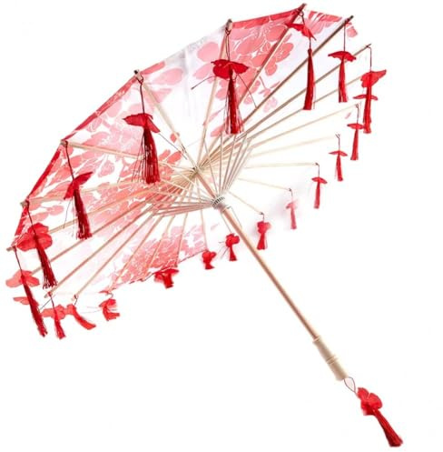Haowul Parapluie Classique en Soie De Style Asiatique avec Pompons pour Fêtes De Mariage, Photographie, Costumes, Cosplay, Décoration Autres Événements.