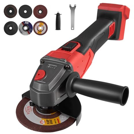 Cordless Angle Grinder Compatible with Milwaukee 18V Battery, 12000RPM 800W, Cutting Grinding Polishing, 6 Discs, Side Handle, 125mm(Battery Not Included)