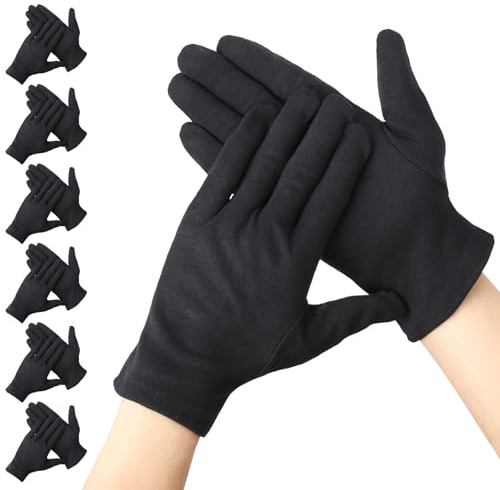 Segbeauty Baumwollhandschuhe Schwarz, 6 Paar Feuchtigkeitsspendende Handschuhe, Dünne Baumwollhandschuhe für Handpflege und Schmuckuntersuchungen (XL)