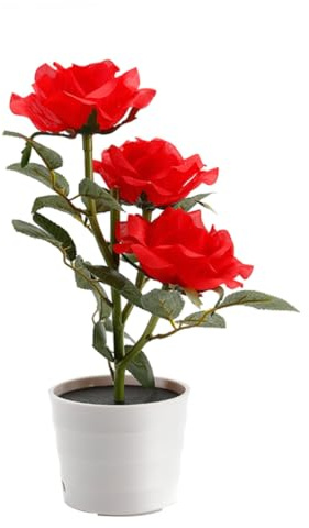 GARIOUANS LED Rosa Artificiale con Lampada Bonsai da Esterno Decorazione Notturna per Camera Ufficio Hotel