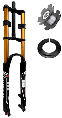 RUJIXU 26/27.5/29 Downhill Mountain Bike Suspension Fork Travel 130mm DH MTB Air Fork Rebound Adjust 1-1/8 Straight Double Shoulder Front Fork Manual Lockout QR 9mm(Gold,27.5'')