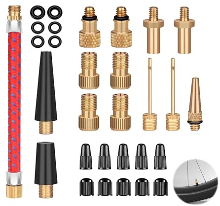 Embout Pompe Vélo, Kit Adaptateur de Valve de Vélo Adaptateur pour Valve Française Aiguille Gonflage Ballon Kit Réparation avec Boîte de Rangement pour Matelas Ballons Compresseur Pompe à Vélo