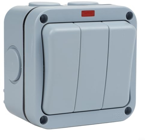 Interruptor impermeable IP66 para exteriores, controlador de luz de jardín de tres bandas, caja eléctrica ABS resistente a la intemperie para terraza, garaje, sitio de construcción, gris (control