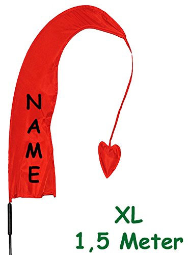 alles-meine.de GmbH 5 Stück XL - 1,5 m - Windfahnen/Balifahnen - ROT - incl. Name - mit Fahnenstange - UV-beständig & wetterfest - Windrichtungsanzeige - aus Nylon/Flag..
