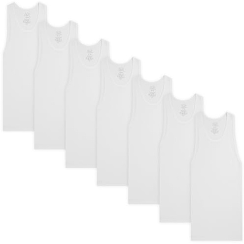 Fruit of the Loom Boys' Cotton Tank Top Undershirt (Multipack), Boys - 7 Pack - White, Small