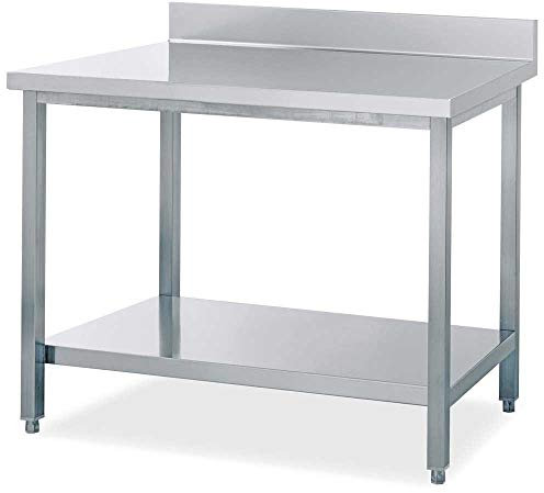 BRB Edelstahl-Arbeitstisch, LxB 1000 x 700 mm, Arbeitsplatte mit Aufkantung, mit Ablageboden