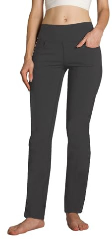 SAFORT Yogabyxor för kvinnor rakt skurna för yoga joggingbyxor, 4 byxfickor fritidsbyxor, 160–182 cm, 4 fickor, grå, L