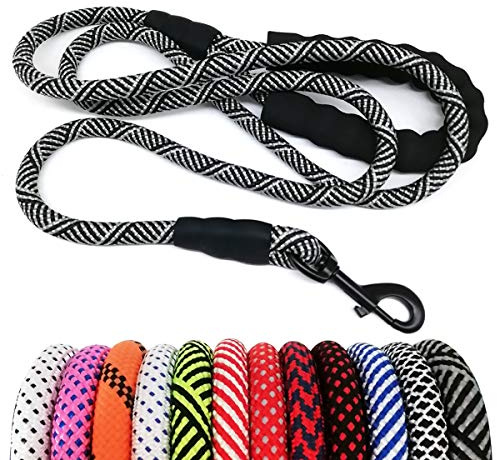 MayPaw 6ft Rope Dog Lead for Large Medium Dogs, Soft Handle Dog Lead, Black | 1/2-In Thick Nylon Rope, 3/4/6/8/10/12/15 FT Training Leash, More Nice Colors, Anti-tangle Swivel Clip (6ft * 1/2, Black)