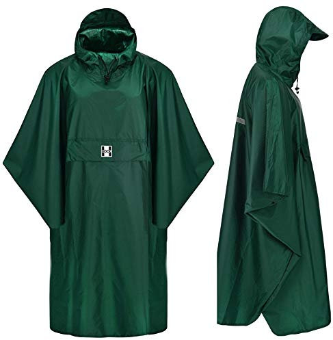 HOCK Regenponcho Extra Lang mit Kapuze - 100% wasserdicht - leichter Regenmantel Wandern für Damen & Herren - Regencape (grün, S/M)