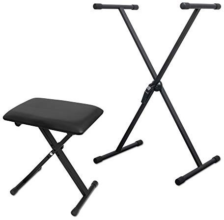 CASCHA X-Frame Keyboard-Ständer mit Hocker - Keyboardbank 3-fach höhenverstellbar & zusammenklappbar - Keyboard Stand aus Metall individuell höhenverstellbar - Keyboard-Zubehör-Set schwarz