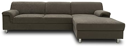 DOMO collection Jamie Ecksofa | Sofa in L-Form | Couch Polsterecke, moderne Eckcouch, grau, 251x150x72 cm | Longchair rechts mit Metallfüßen, moderne Eckcouch in L-Form mit Komfort und Design, 251 x 150 x 72 cm (BxTxH) Stil