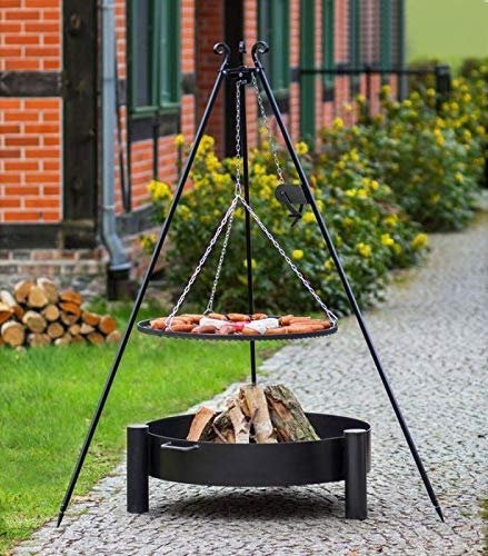 BlackOrange Barbecue suspendu avec brasero Cup Ø 80 cm, barbecue pivotant Ø 70 cm et manivelle, trépied hauteur 180 cm
