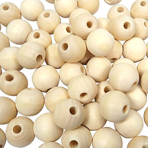 TOAOB 100 Pezzi Perline in Legno Naturale 16 mm Rotonde Perle Foro Grandi per Braccialetti Collane Fai da Te Artigianato Decorazione