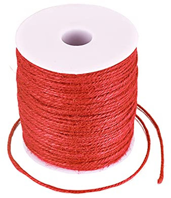 Cheriswelry 2 mm Jute-Schnur, 100 m, natürliches Jute-Seil, Hanf, starkes Seil für Heimwerker, Kunst, Basteln, Bündeln von Geschenkverpackungen, rot