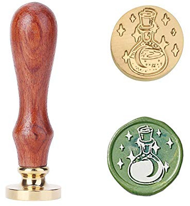 AMTOL Wachssiegelstempel mit Mondflasche, Vintage-Stil, personalisierbar, für Briefkarten, Einladungen, Messingkopf, Holzgriff, Siegelstempel (Mondflasche)