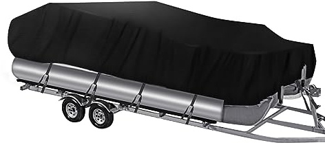 NEVERLAND Trailerable Boat Cover Waterproof Heavy Duty Marine Grade Polyester Canvas Fits Pontoon/Deck Boats (Boat Length 21-24ft, Beam Width up to 104, Black)