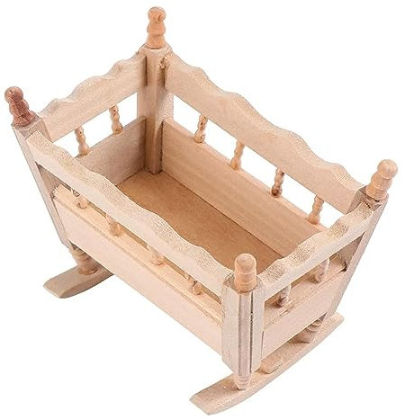 LATRAT 1:12 Berceau miniature pour bébé - Lit d'enfant - Maison de poupée - Accessoire rétro - Berceau de poupée nostalgie - Jouet en bois - Berceau à plancher en bois naturel