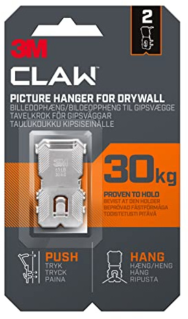 3M Claw Ganci da parete per appendere quadri in cartongesso, 2 ganci, portata fino a 30 kg, ideali per oggetti pesanti