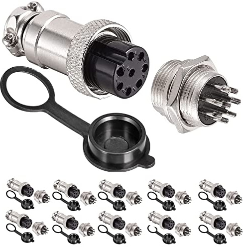 VISSQH 20 pcs 8-Pin GX16 Connector, 5A 16mm Thread Male/Female Plug Cable Connector +with Rubber Protective Cap