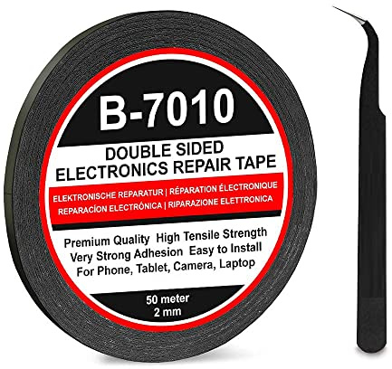 CABLEPELADO Ruban adhésif double face B7010 | 50 m de long x 2 mm de large | Comprend des pinces antistatique | Convient pour réparer les smartphones, tablettes et petits appareils électroniques |