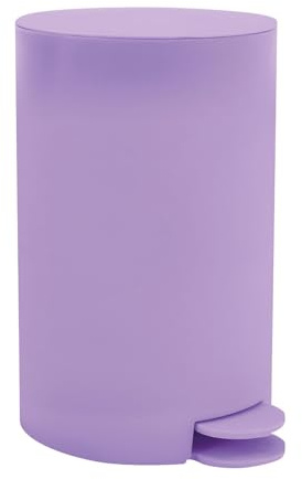 MSV - Papelera Osaki para cosméticos - 3 litros - Tapa - Con pedal para inodoros y baños - Compacta - Espacio reducido - Contenedor interior extraíble - Lavanda mate