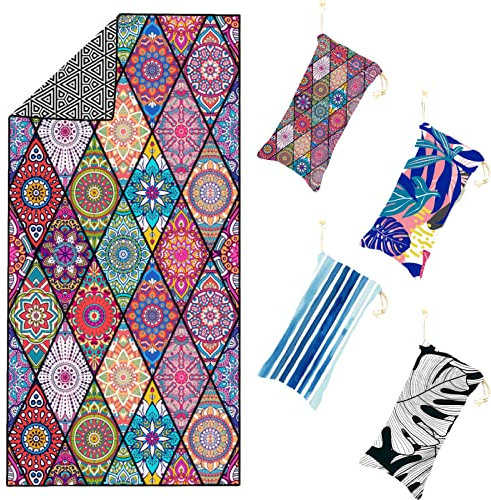 Neues Beidseitig Bedrucktes Strandtuch XXL 90x180 cm,Microfaser Handtücher mit Tasche Schnelltrocknendes Handtuch | Sandfreie & Ultraleicht | Badetuch Groß Reisehandtuch Strandhandtuch Strandtücher