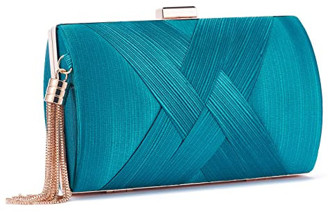 ZOUIQSS Damen Clutch Abendtasche Fransen Elegante Kettentasche Tasche Clutch Bag,Hochzeit Wedding Prom Party Handtasche Crossbody Schultertasche klein Umhängetasche(Lake blue)
