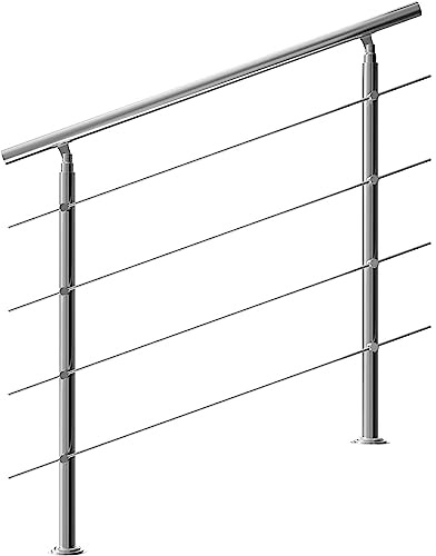 CAVATINY Edelstahl Handlauf Geländer für Treppen Brüstung Balkon mit 4 Querstreben - Innen und Außen Handlauf Geländer Treppengeländer Edelstahl Brüstung Balkon (100CM, 4 Querstreben)