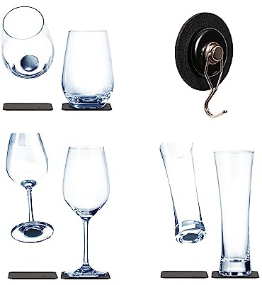 silwy® Vorteils-Set, Magnet-Kristallgläser mit integrierten Magneten und metallischen Nano-Gel-Untersetzern inkl. Magnet-Haken THE ONE - Camping- und Bootszubehör (14 teiliges Set)