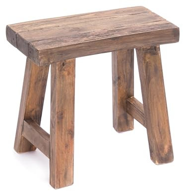 DESIGN DELIGHTS SITZHOCKER Rustic | Teakholz, braun rustikal | Holz Hocker, Sitzhocker, Teakhocker, Pflanzenhocker, Schemel, Teakholz Beistellhocker