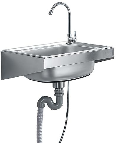 Küche Waschbecken Edelstahl Wandmontage Ausgussbecken, Wandmontage Waschtisch mit Halterung,Einzelschalen Haushaltsspülbecken,Für kommerzielle Restaurantküchen Workshop (52x38cm)
