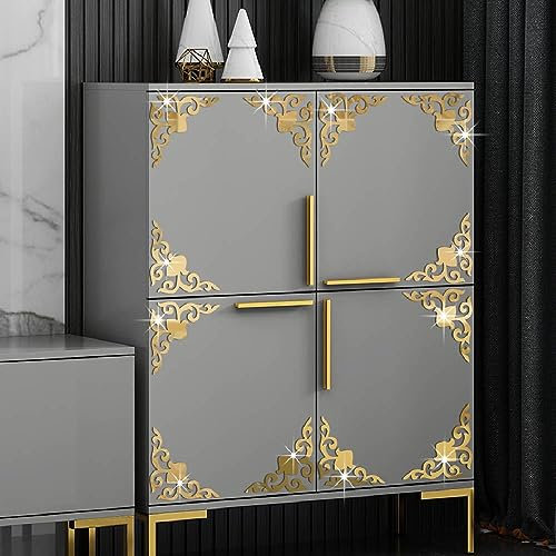 Neukids16 pcs15x15cm Golden Wandaufkleber Wohnzimmern Schlafzimmern, Acryl Spiegel Aufkleber Golden Hohl Blume Wandsticker, Schrank Kamin Decke Glastüren Bordüren DIY Möbel Ecke Dekoration