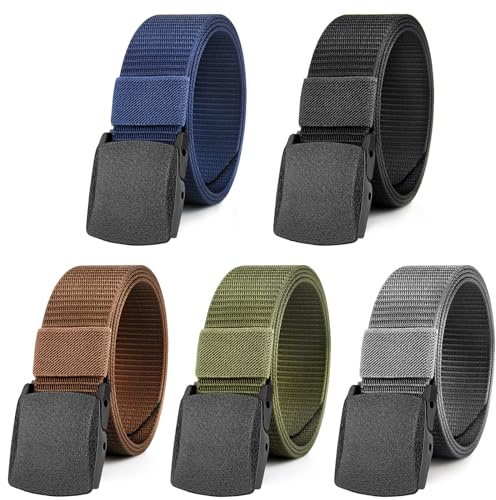 Magiccute 5 Pezzi Cintura da Lavoro Uomo, Cinture da Uomo Nylon 130cm Regolabile, Cintura Tattica Militare in Tela, Plastica Fibbia Veloce Attraverso il Controllo di Sicurezza Dell'Aeroporto