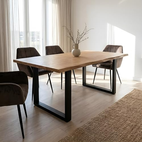 Krok Wood Esstisch Dublin aus Massivholz mit Metallbeine (Eiche, 160 x 100 x 75 cm)