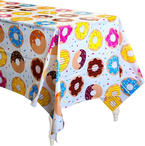 Haooryx Bunte Donut-Party-Tischdecken - 4er Donut-Rechteckige Tischdecken Wasserdicht Einweg-Plastik-Tischdecken Kindergeburtstag Picknick Partydekoration Spielzimmer-Dekoration Picknick-Accessoires