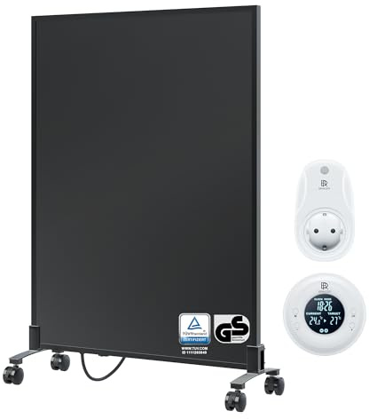 BR Bringer Infrarotheizung Standgerät - 450 Watt - Energiesparend - Mobile Elektroheizung mit Standfüßen auf Rollen, Thermostat und Fernbedienung - TÜV & GS (schwarz)