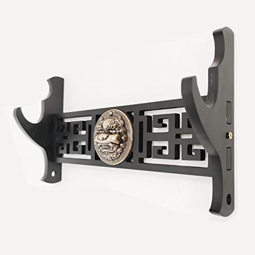 Schwarzer,an der Wand montierter Schwertständer,Waffenständer,hohlgeschnitzter Halter,Ausstellungsaufhänger,Einhornkopf-Dekoration,Katana-Ständer für Tai-Chi-Schwert,Lichtschwert,Samurai-Schwert