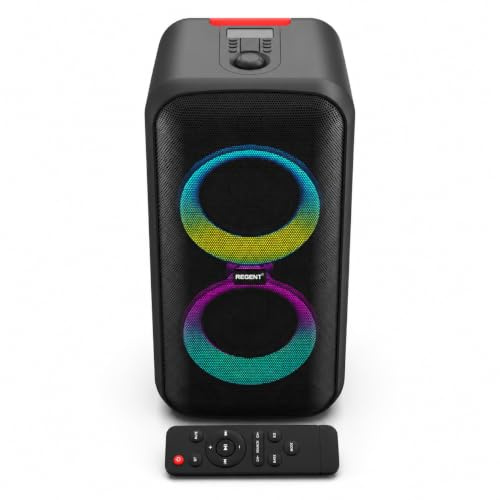 Karaoke Outdoor Party Högtalare Power Audio Boombox 60 W bärbar festhögtalare Hi-Fi inbyggd i batteri, TWS, Bluetooth, USB, Aux, Microphone, LED RGB Lights Effects Deep Bass Sound REGENT 400BT