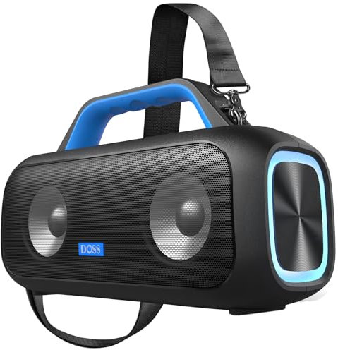 DOSS Extreme Boom S Bluetooth Lautsprecher mit 60W Mighty Sound, Deep Bass, 25H Spielzeit, Power Bank, LED-Licht, Stereo-Pairing, IPX6 wasserdicht Tragbar Musikbox für Camping, Strand, Garten - Blau