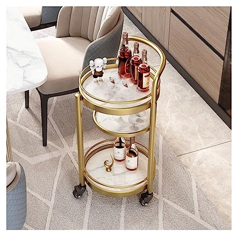 BTZHY Wagen Lagerwagen Rollwagen Mehrzweckwagen 3-stufiger Rollwagen aus Metall Speisewagen mit Rad Mobiler Weinwagen Restaurant-Bar-Wagenregal Küchenlagerwagen Küchenlagerwagen Rollbarer Lagerwagen