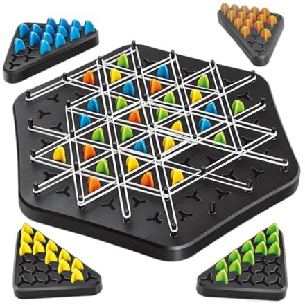 Geometric Chess Game Set,Chain Triangle Chess Game,Triggle Rubber Elastic Band Board Games,Triangle Chesses Interactive Games For Toddlers,Kids,Adults, Family, Party,2 To 4 Players(L: 30 * 34.5cm)