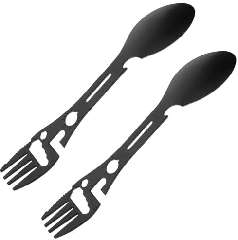BESPORTBLE 2stücke Campinggabellöffel Aus Edelstahl Wiederverwendbar Mit Dosen Und Flaschenöffner Löffel Und Gabel Für Outdoor-aktivitäten Wie Camping Rucksackreisen Und Picknicks