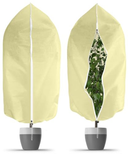 OFFCUP Plant Fleece Frost Protection Cover, 2pcs 60GSM 120×180cm Garden Fleece Frost Protection with Zip, Winter Plant Cover for Olive Tree Potted Palms Shrub, from Birds and Insects