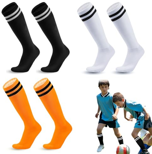 VONJUMA 3 Pares Medias Futbol Niño Calcetines Fútbol Para Niños Calcetines De Deporte Largos Calcetines De Entrenamiento Transpirables Para Fútbol Baloncesto Rugby Correr Adolescentes 26-34