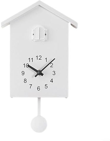 Emiif Moderne Kuckucksuhr, Wandkunst, Heimdekoration, Uhr, Wohnzimmer, hängende Uhr, Timer, Pendeluhr, einstellbare Lautstärke, Vogelruf, Heimbüro-Dekoration (weiß)