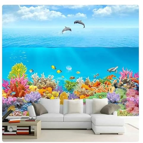 Fototapete 3D Unterwasserwelt Delfinkoralle Kinderzimmer Badezimmer Hintergrund Wohnkultur * 430cm x 300cm (169,3x118,1 Zoll)