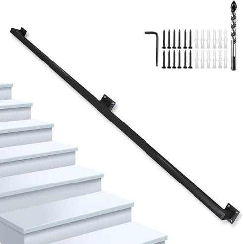 Schwarzer Schmiedeeisen-Handlauf für Treppen, Wandmontage, Treppengeländer mit rutschfestem Haltegriff, 1 3 m Länge, stabiles Geländerstütz-Set