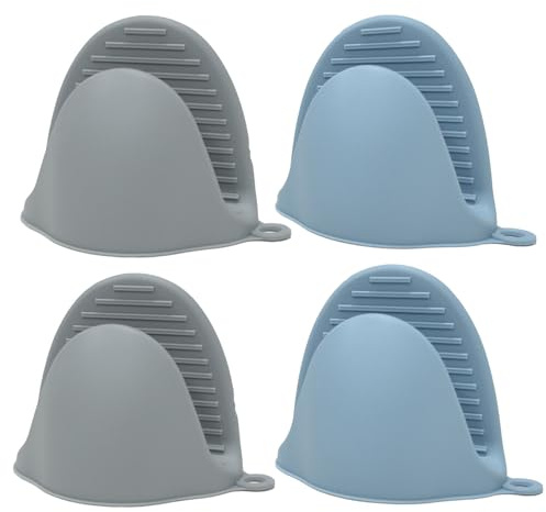 Mibbxea Silikon-Ofenhandschuhe, Pinch-Griff für Toaster, Mini-Topflappen, Küchenhandschuhe, hitzebeständige Handschuhe zum Kochen, Backen, Grillen, 2 Paar (Nordisch Blau Grau)